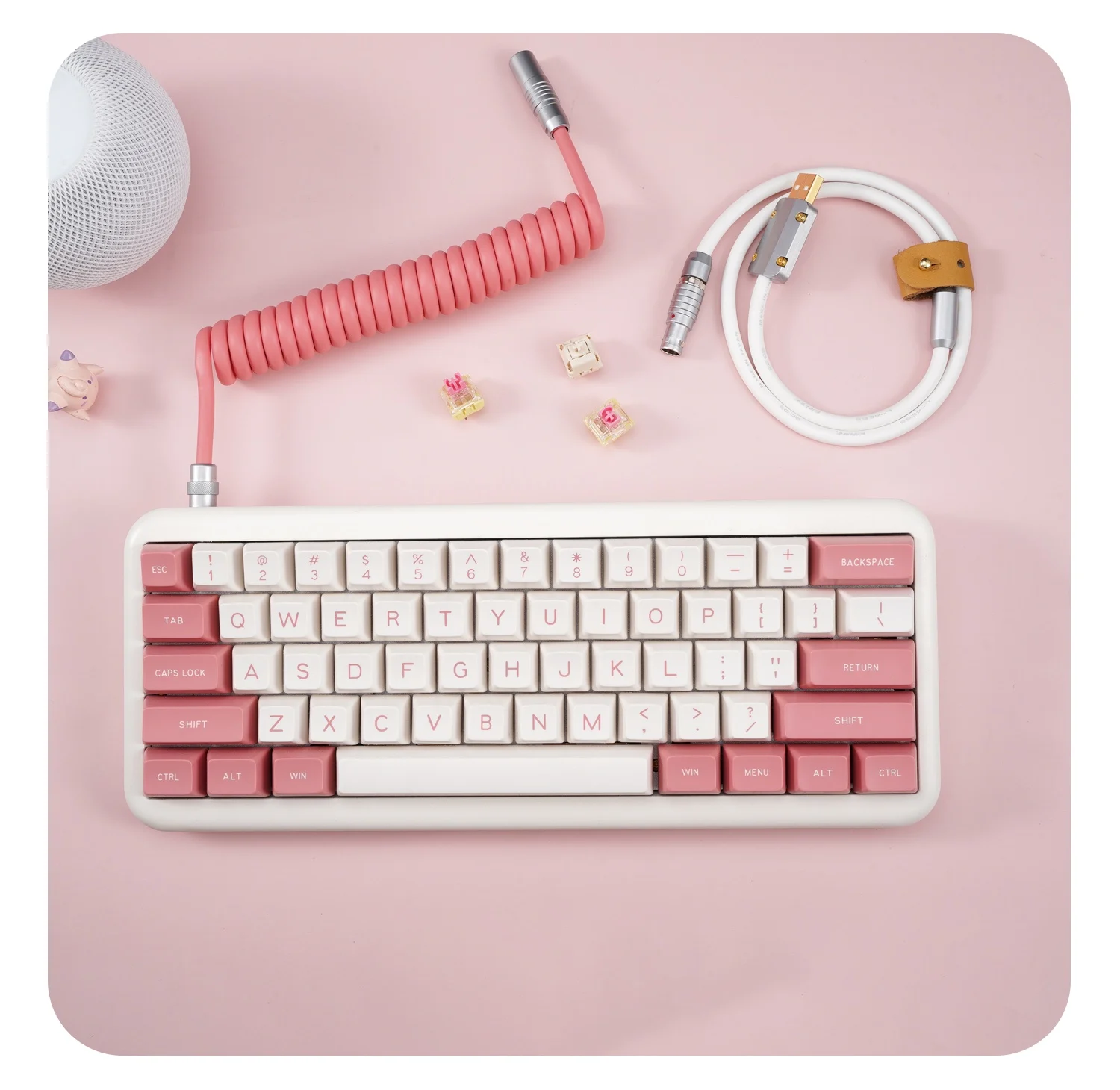 GeekCable hand-made customized keyboard data spiral line rear aviation plug Super elastic rubber warm powder + white