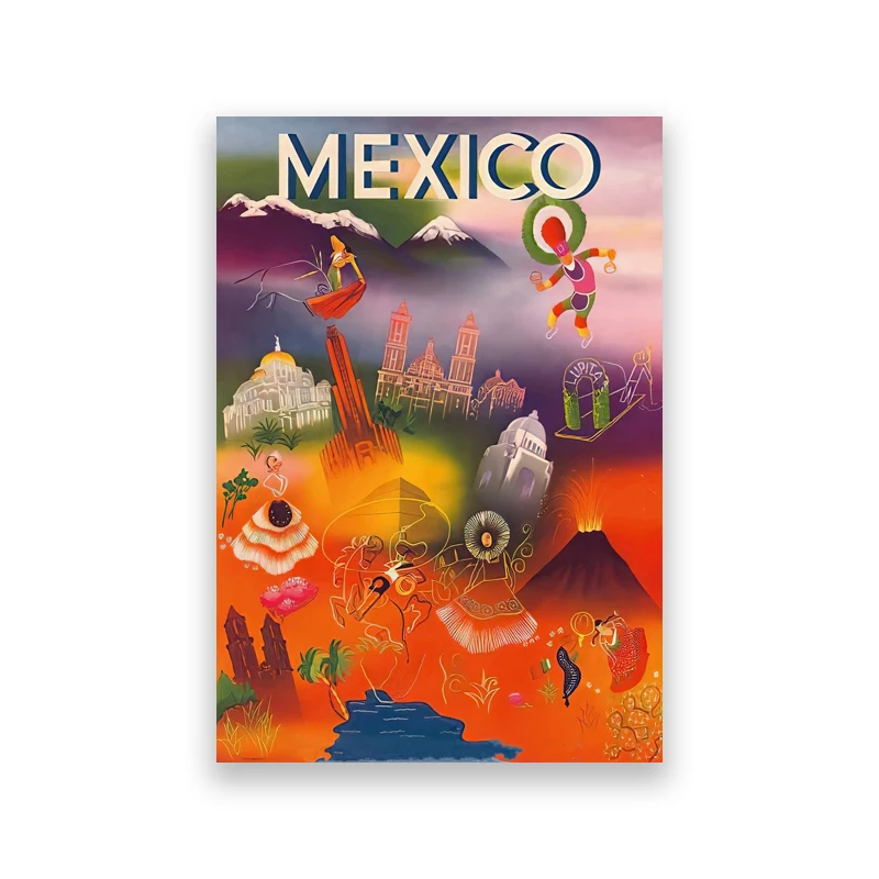 Mexico Travel Posters and Prints Vintage Canvas Painting Wall Art Pictures for Living Room Bedroom Home Decoration Traveler Gift