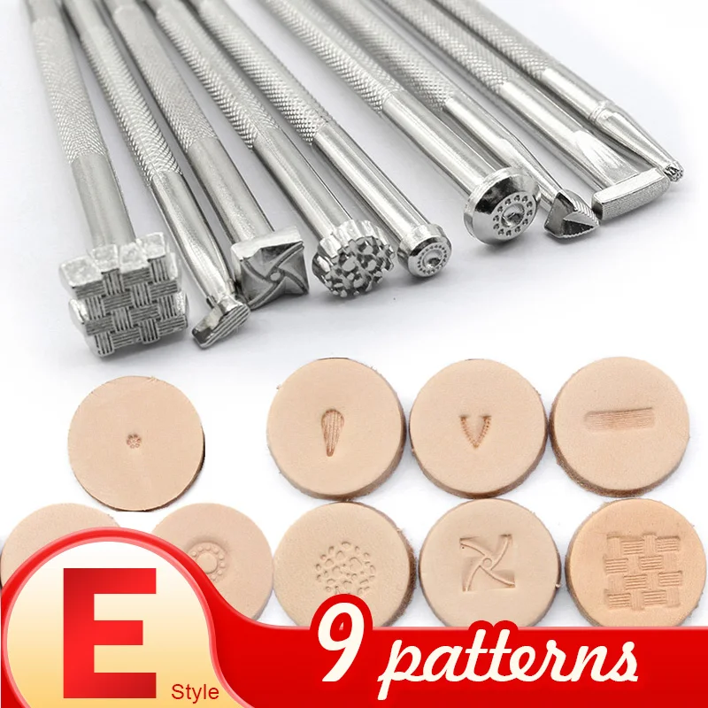 9Pcs Different Weave Pattern Leather Carving Craft Stamps Working Saddle Making Tools Printing Craft Set