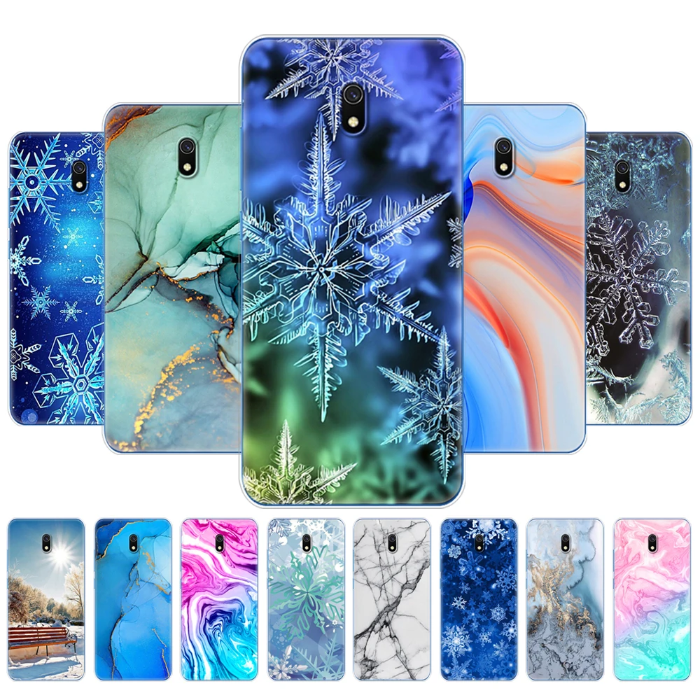 For Xiaomi Redmi 8A Case Silicon Soft TPU Back Phone Cover for redmi 8a Bumper hongmi 8a Bag marble snow flake winter christmas