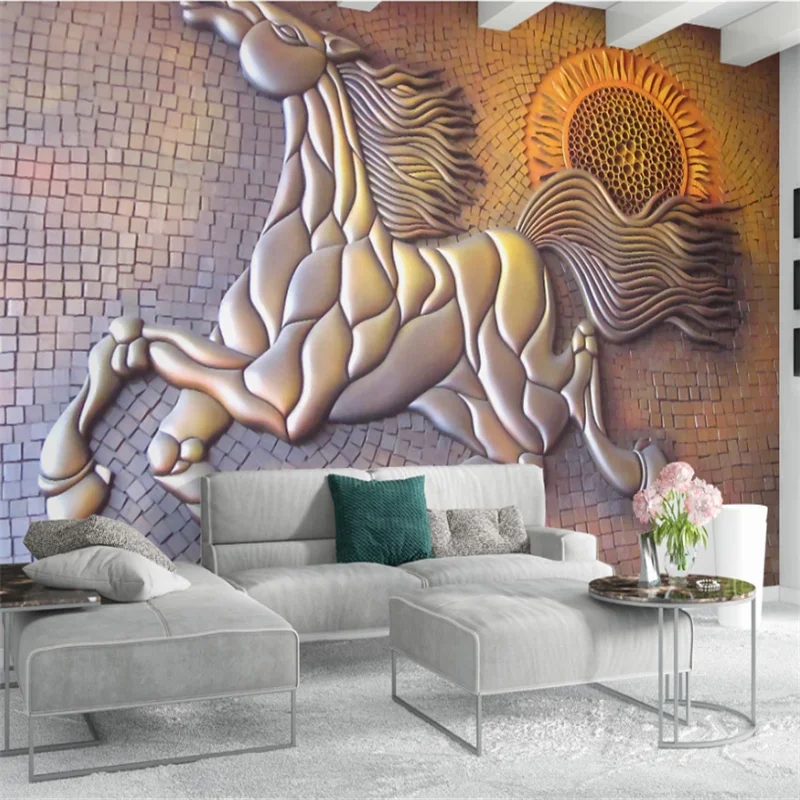 

beibehang Custom wallpaper creative 3d gold embossed running horse background wall living room old man mural 3d papel de parede