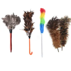 Anti-static Ostrich Feather Fur Wooden Handle Brush Duster Dust Cleaning Tool Household Dust Cleaning Plumeros Para El Polvo Car