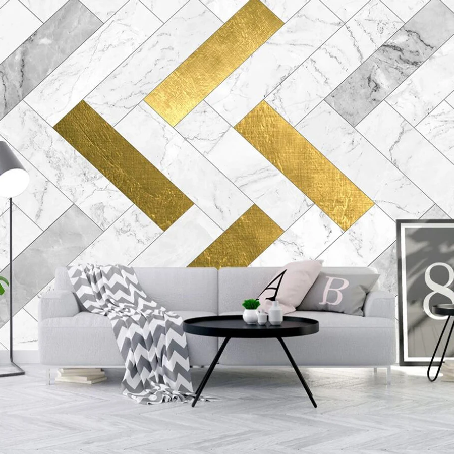 Milofi custom 3D wallpaper mural geometric gold stitching marble pattern background wall living room bedroom decoration painting