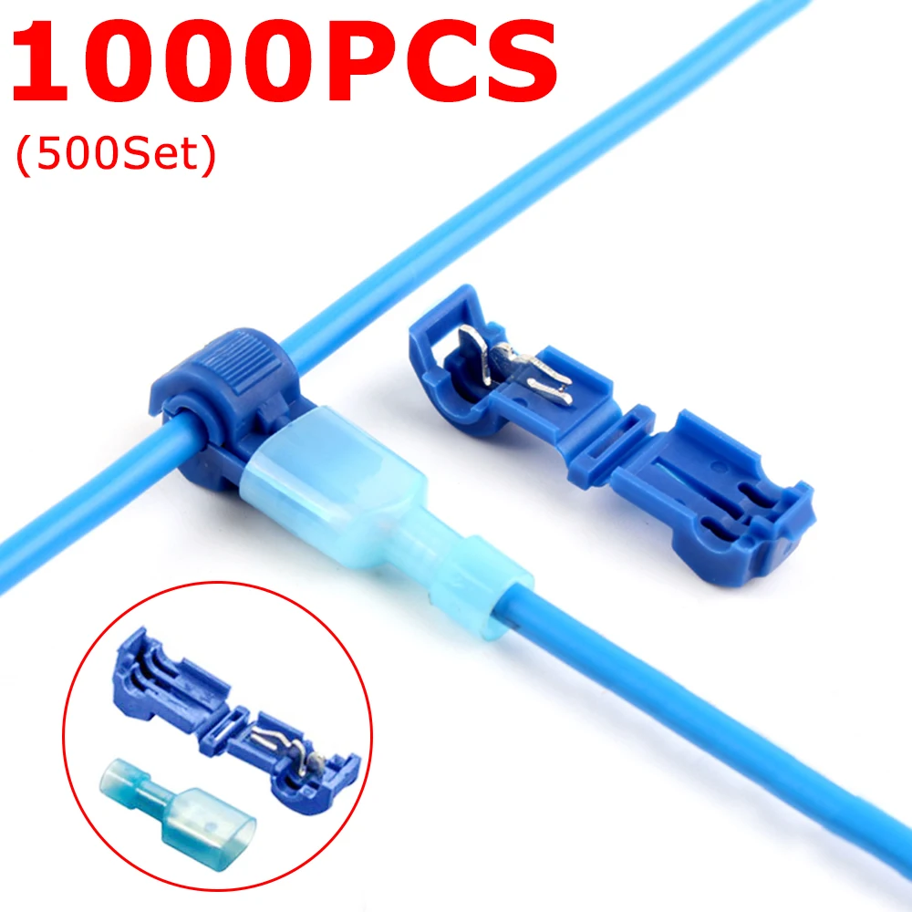 1000Pcs/500set Electrical Wire Connectors Quick Splice Insulated T-Tap Connector 22-10 AWG Cable Connectors Terminal Combo Kit