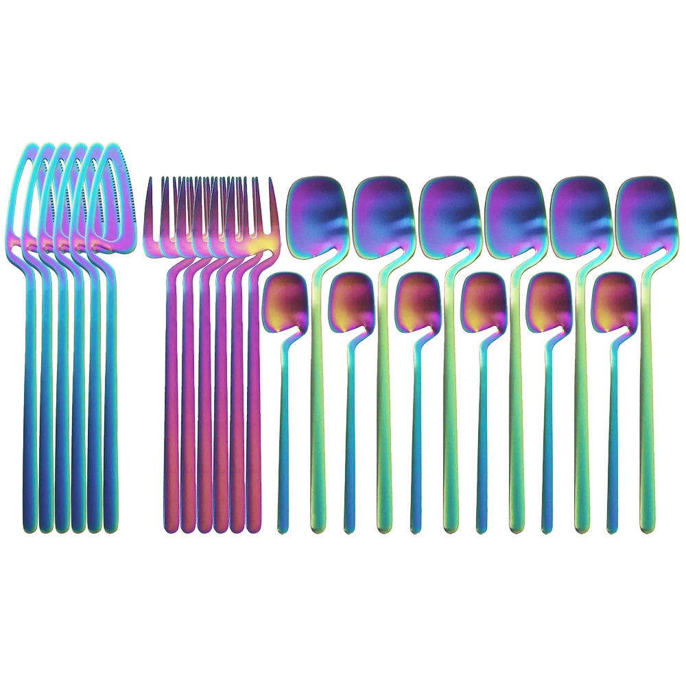 

Colorful Cutlery Set Knives Forks Coffee Spoon Tableware Set Stainless Steel Dinnerware Set Western Kids Silverware Flatware Set