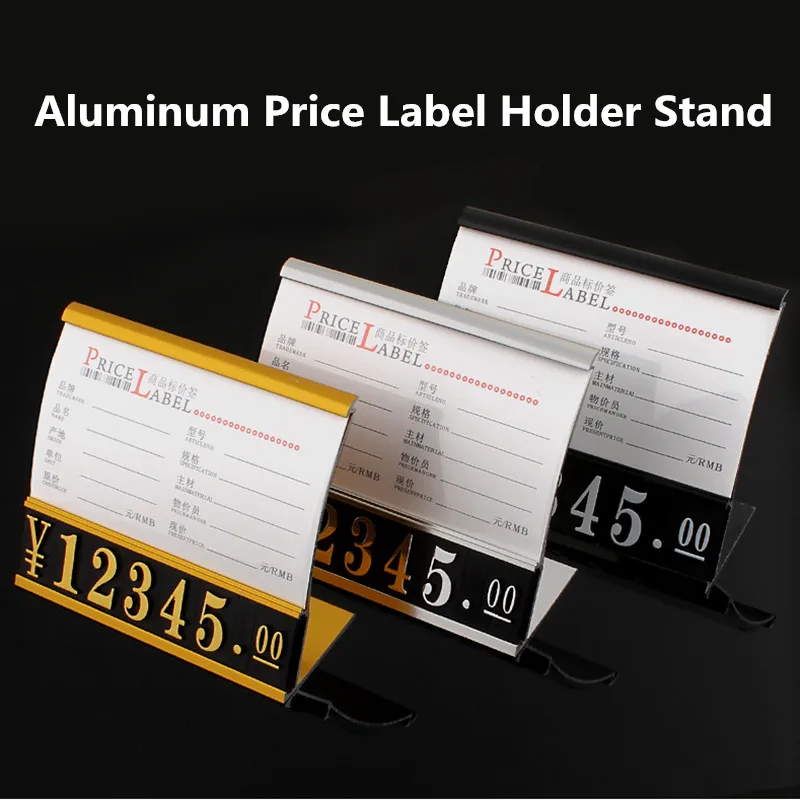 

5 Pieces Aluminum Alloy Commodity Digital Price Cube Tag Mini Price Label Paper Sign Holder Display Stand