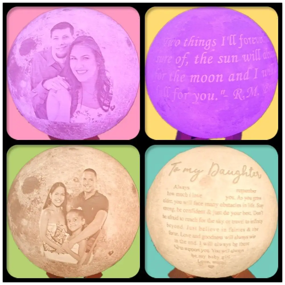 Customized 3D Print Moon Lamp 2/16 Colors  Change USB Rechargeable Night Light Touch/Remote Control Valentine's Day Gift
