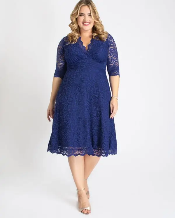 Inkt Navy V-Hals Knielengte Moeder Van De Bruid Kant Jurken Custom Plus Size