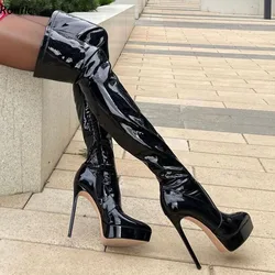 Rontic New Women Spring Crotch Boots Patent Leather Sexy Stiletto Heels Round Toe Classics Black Night Club Shoes US Size 5-20