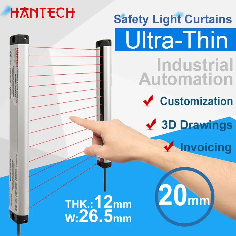 Safety Light Curtains 20mm Infrared Sensor Grating Industrial Automation Protect Transistor Ultra-Thin 24V Factory Customization