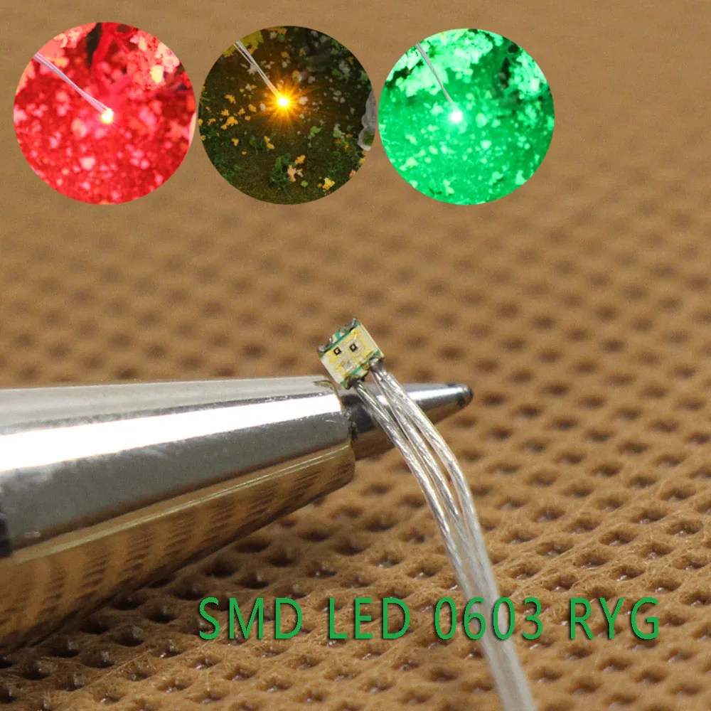 Evemodel T0603 20Pcs Smd Led 0603 Lichten Pre-Wired Micro Ptfe Draad Blauw Groen Oranje Rood Geel
