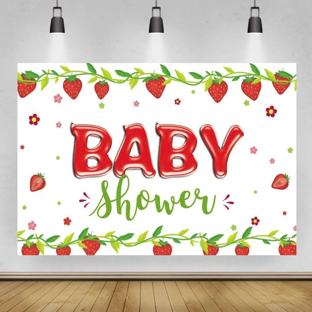 Newborn Baby Shower 1st Birthday Photo Background Strawberry Tassel Sweet Girl Turn One Cake Dessert Table Backdrop Poster