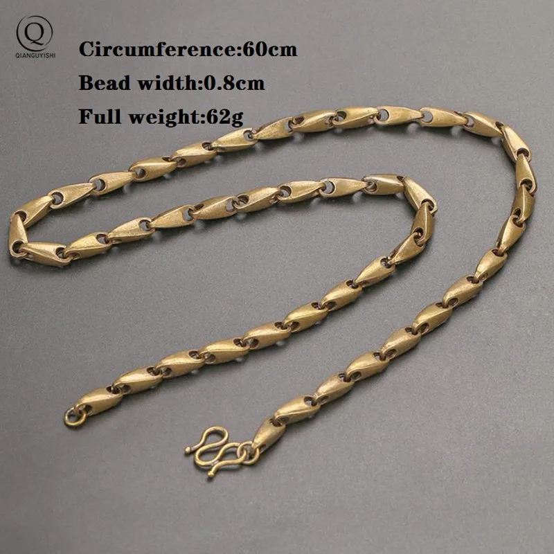 Pure Copper Long Chain Men Necklace Vintage Punk Rock Motorcycle Necklace Brass Street Dance Pattern Necklaces Style Luxury Gift