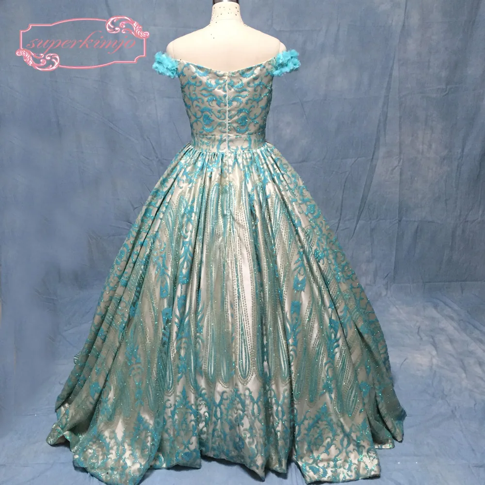 sparky prom dresses 2020 sweetheart neckline hand made flowers 3d flowers sequins shinning formal dresses turquoise party dresse