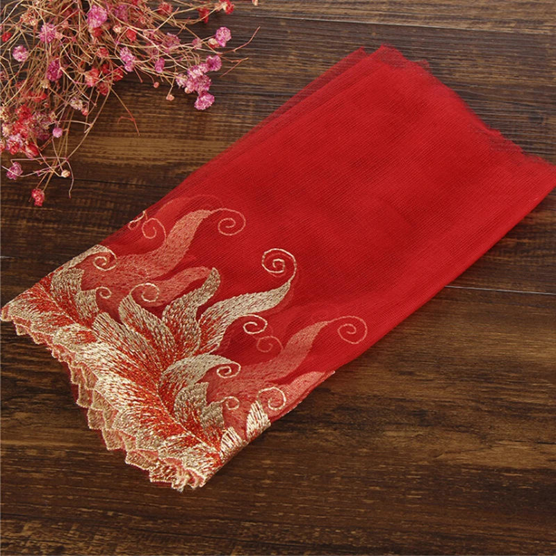 

20Yards New Arrival Red Golden Edge Lace Trim Embroidery Tulle Lace Trim 21cm Wide