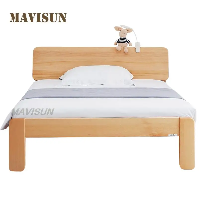 Japanese Style All Solid Wood Children's Bed Log Beech Single Bed Boy And Girl With Drawer Night Light Youth Bedroom Beds