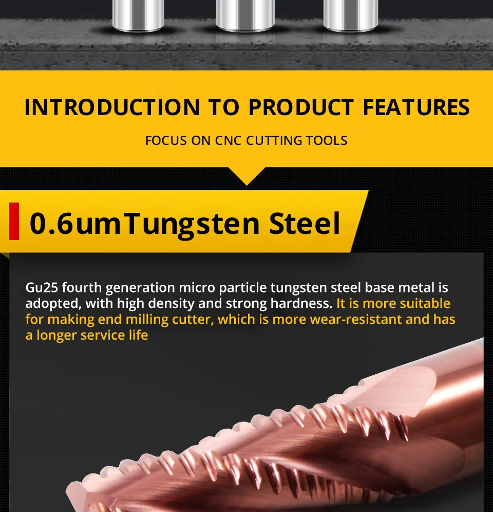 VACK HRC65 Schruppfräser Spiralschaftfräser Hartmetall Wolframstahl Fräser 4 Flöten Metall CNC Werkzeugmaschinen 6 8 10 mm – Detail 19