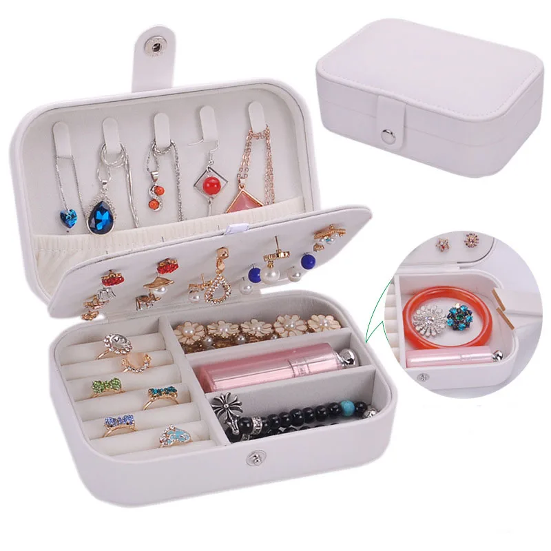 

New Arrive Portable Jewelry Box Jewelry Organizer Display Travel Jewelry Case Boxes Button Leather Storage Zipper Jewelers