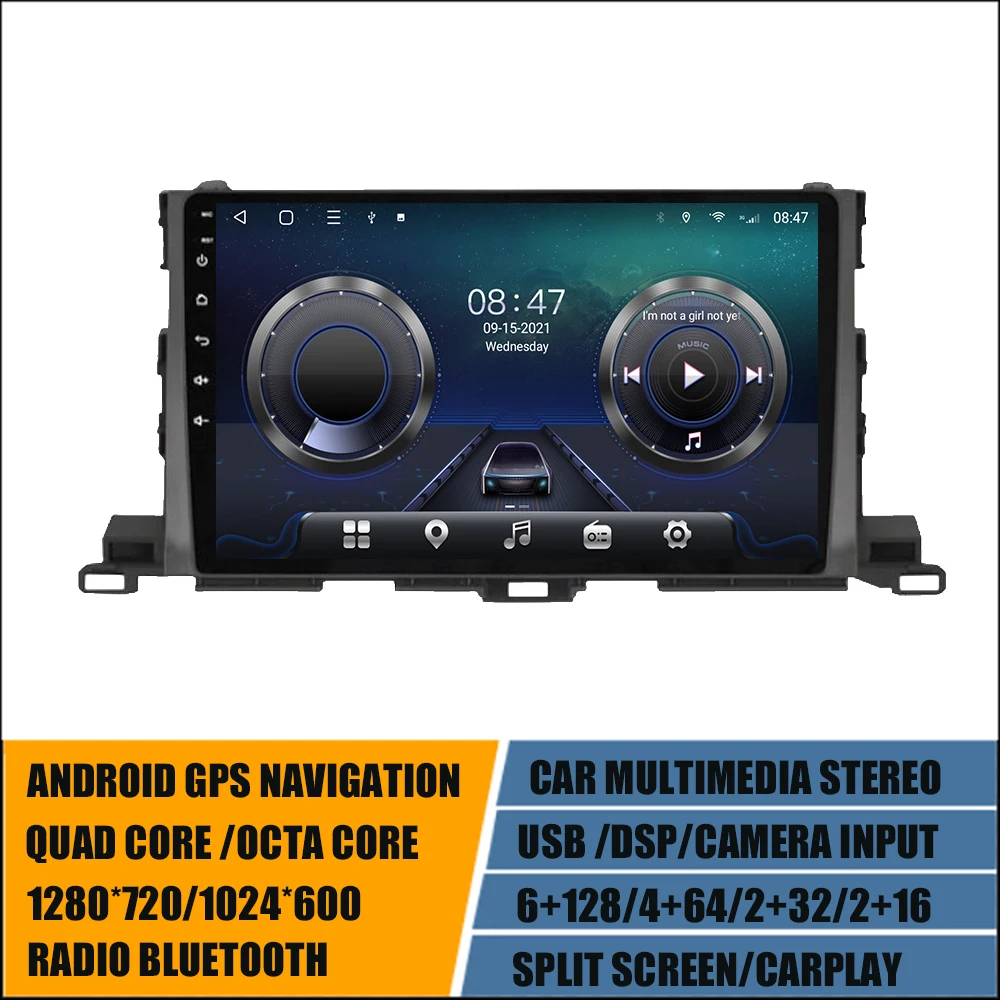 10'' Multimedia Android 11 GPS Player for TOYOTA Highlander 2015-2018 Sat Navi Navigation 1280*720 AutoRadio DSP Carplay 6+128G