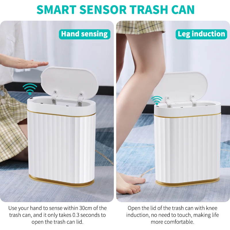 Smart Sensor Trash Can Touchless Sensor Trash Bin Trash Can with Lid Automatic Sensor Waste Basket for Kitchen Home Bedroom