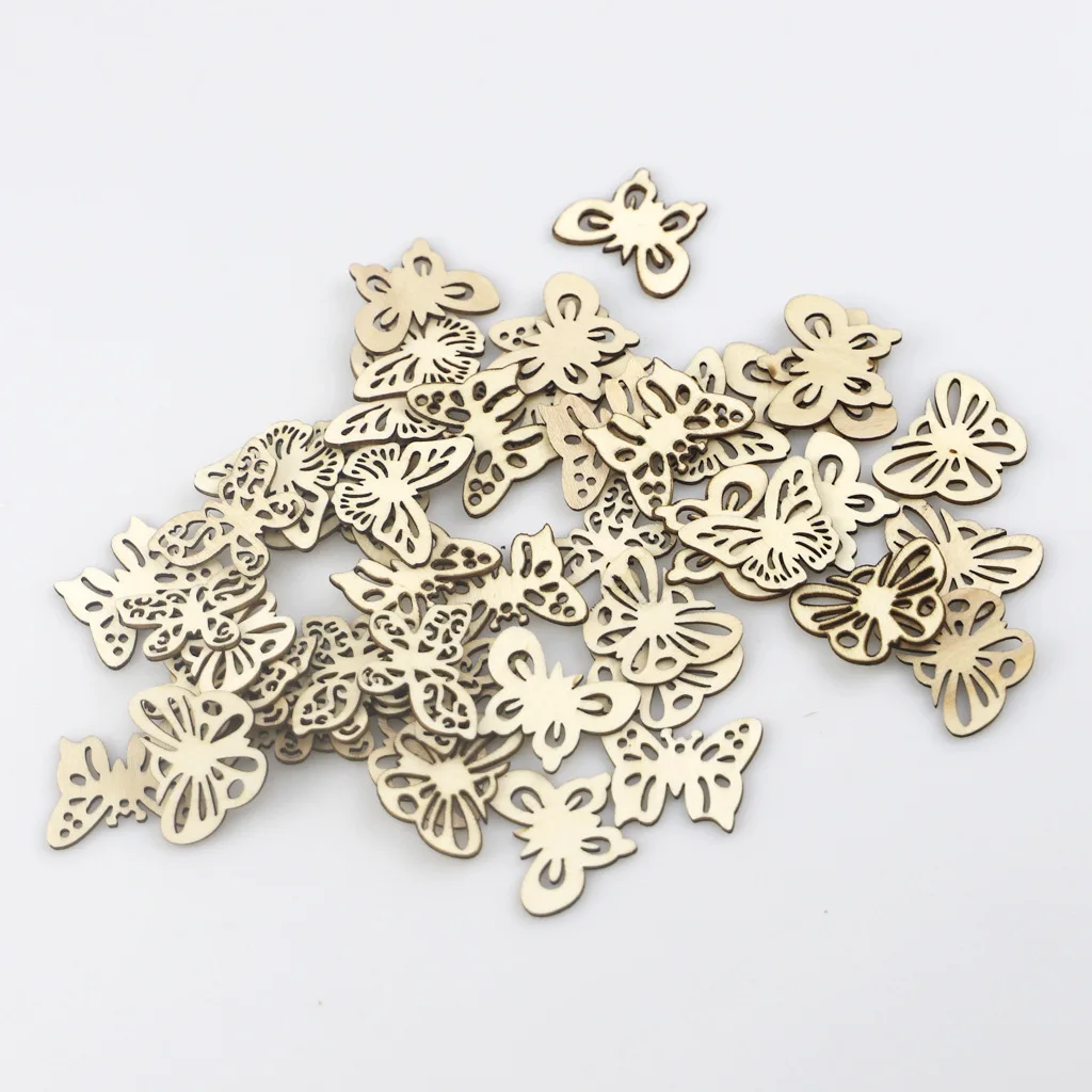 50pcs Wood Hollow Out Butterfly Shape Crafts Unfinished Wooden Pieces Cutouts Embellishments Wood Ornament for DIY Art