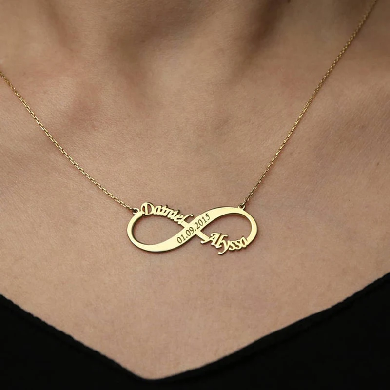 Personalized Custom Name Infinite Necklace Collares Bijoux Customized Nameplate Gold Color Necklaces For Women Bridesmaid Gift