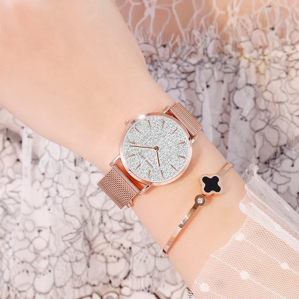 Hannah Martin NEW Classic Design Women Full Rose Gold Stainless Steel Mesh Female Japan Quartz Casual Waterproof Ladies Watches
