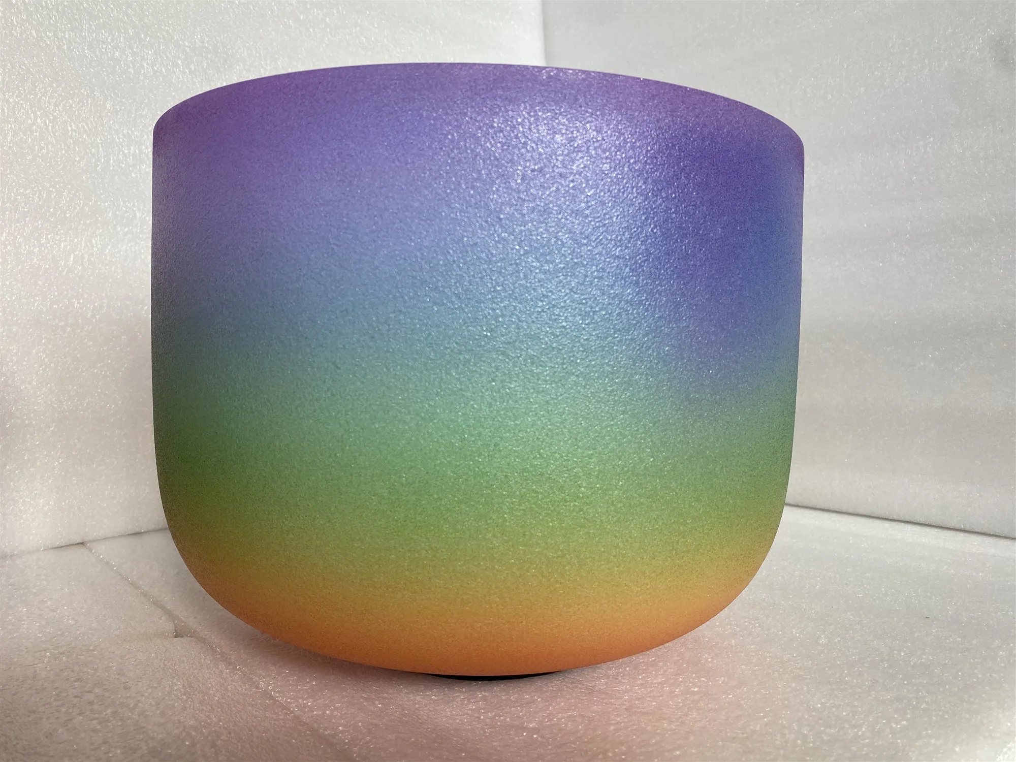 12inch diameter Chakra colors frosted crystal singing bowl 4th octave C# note high crown chakra 432Hz for sound healing.