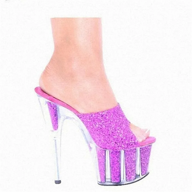 15 cm high heel waterproof cool flash powder crystal slippers, shoes catwalk models Dance Shoes