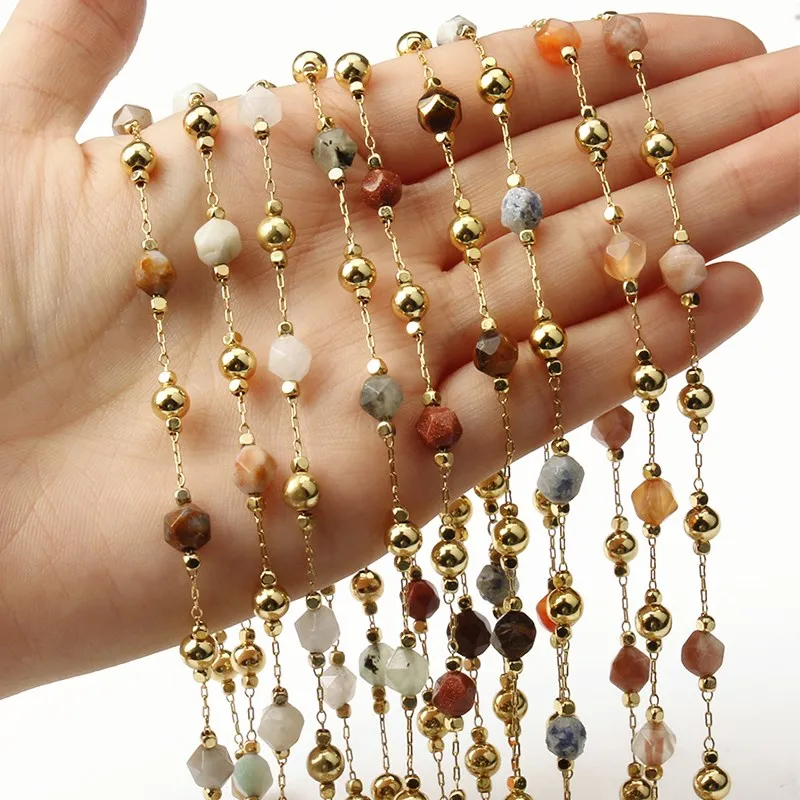 1Meter Gold Color Chain Faceted Stone Beads for Women Jewelry Charms Making DIY Bracelets Necklaces Ankles Accessories Wholesale