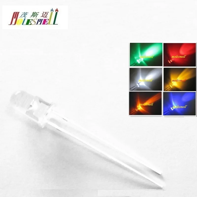 100pcs 5mm 20000mcd Round Top Red Yellow Blue Green White Orange water clear lens LED light lamp