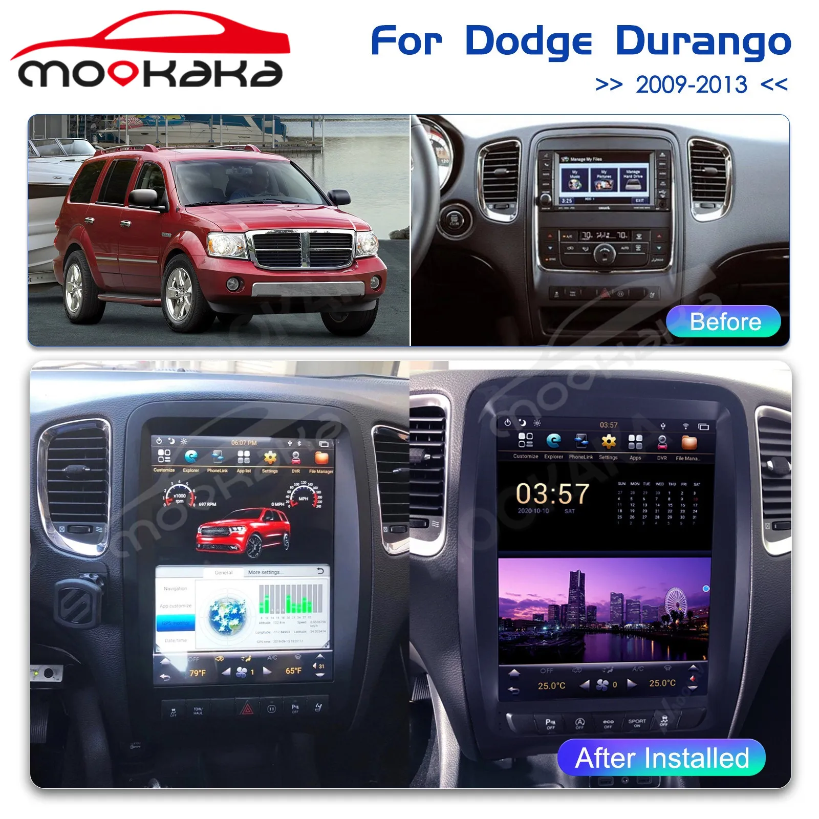 For Dodge Durango 2009 - 2019 Android 9.0 Car Multimedia Player Tesla Style GPS Navigation Radio Auto Stereo Head Unit Recorder