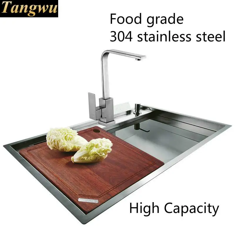 Free shipping Home luxury wash vegetables high capacity big kitchen manual sink single trough 304 stainless steel 76x49 CM