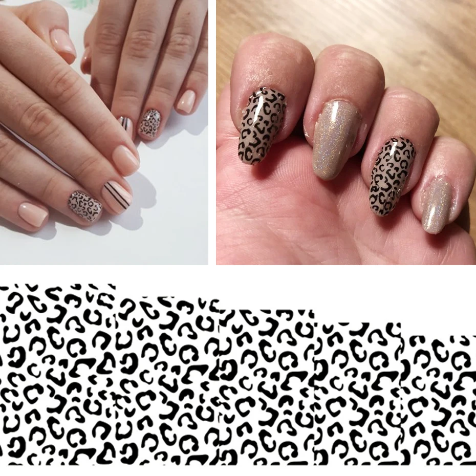 1 pcs Nero Bianco Leopard Nails Art Stickers Completa Involucri Acqua Trasferimento Decalcomanie Disegno Sexy Cursore Decorazione del Manicure Tips