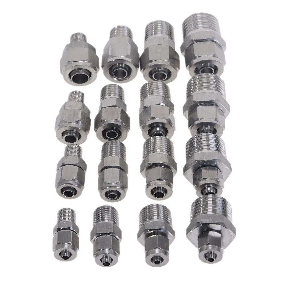 1pc Quick connectors Tube Pipe Fittings Threaded Male Connector Stainless Steel SS 304 1/8\'\' 1/4\'\' 3/8\'\' 1/4\'\' BSP Thread