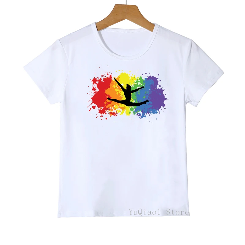 Regenbogen aquarell turnerin splatter print t shirt baby mädchen/jungen kleidung lustige weiß kinder kleidung sommer tops t t-shirt