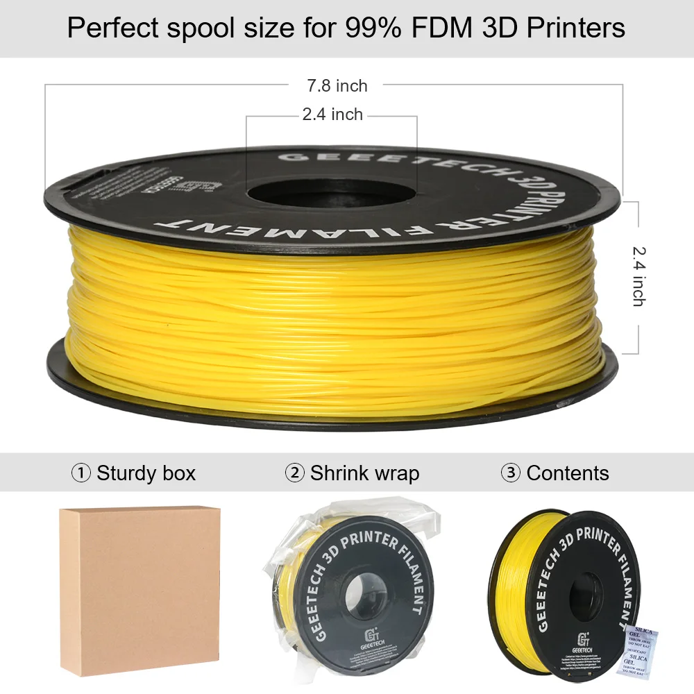 Geeetech-filamento PLA estándar para impresora 3D, Material plástico, precisión de 1,75mm, compatible con la mayoría de impresoras FDM, 1kg, 0,03mm