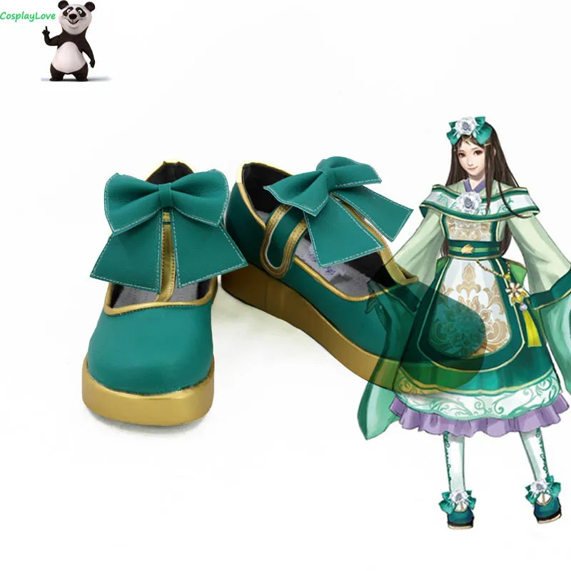 Shin Sangokumusou Dynasty Warriors 8 Xia Houji Green Gold Shoes Cosplay Long Boots Leather Custom Made For Halloween Christmas