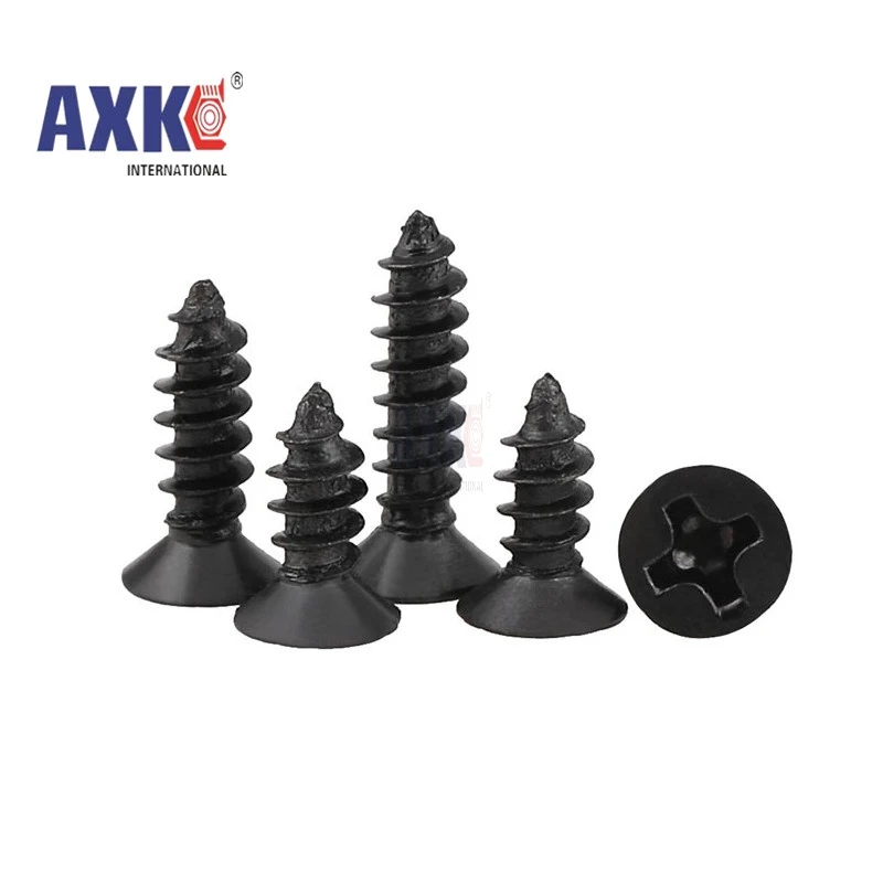 100pcs M1 M1.2 M2 M2.6 M3  Black Steel Mini Micro Small Phillips Flat Countersunk Head Cross Round Pan Head Self-tapping  Screw