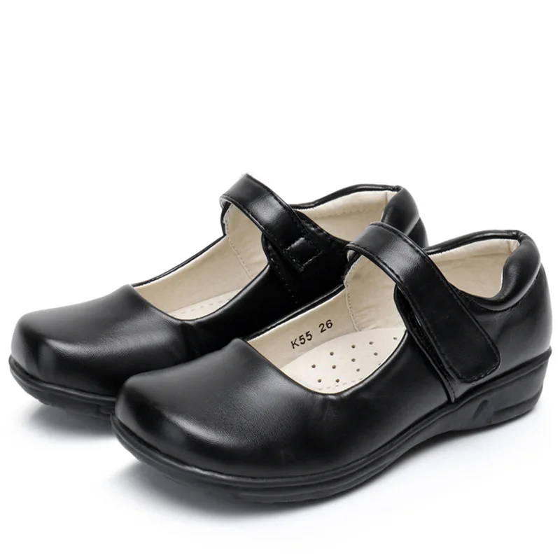 New Girls Leather Shoes for Children PU Leather School Black Princess Shoes Dress Flower Wedding White Kids Flat Etiquette Shoes