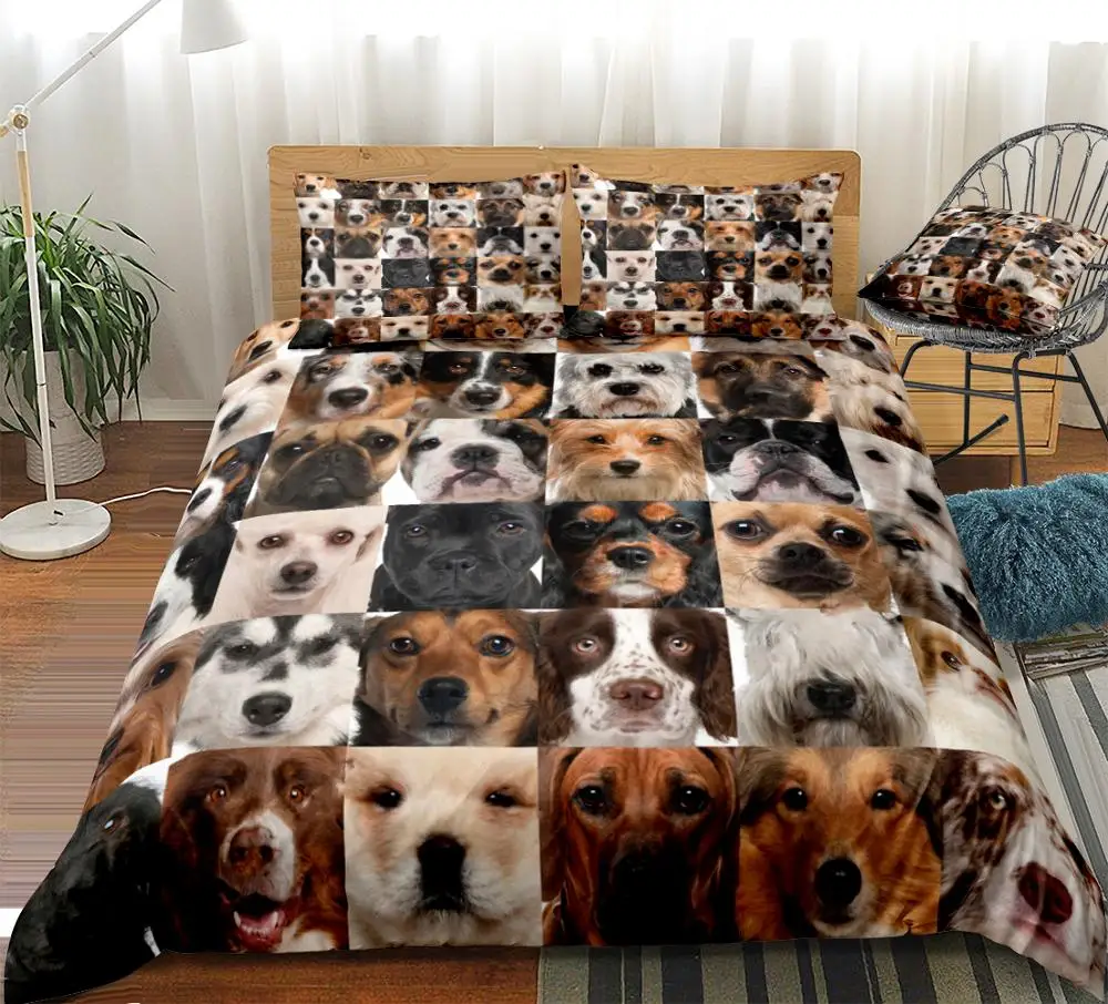 

3D Dogs Bedding Collage of Dog Heads Duvet Cover Set Kids Boys Girls Pet Quilt Cover Dog Queen Home Textiles 3PCS Dog Dropship