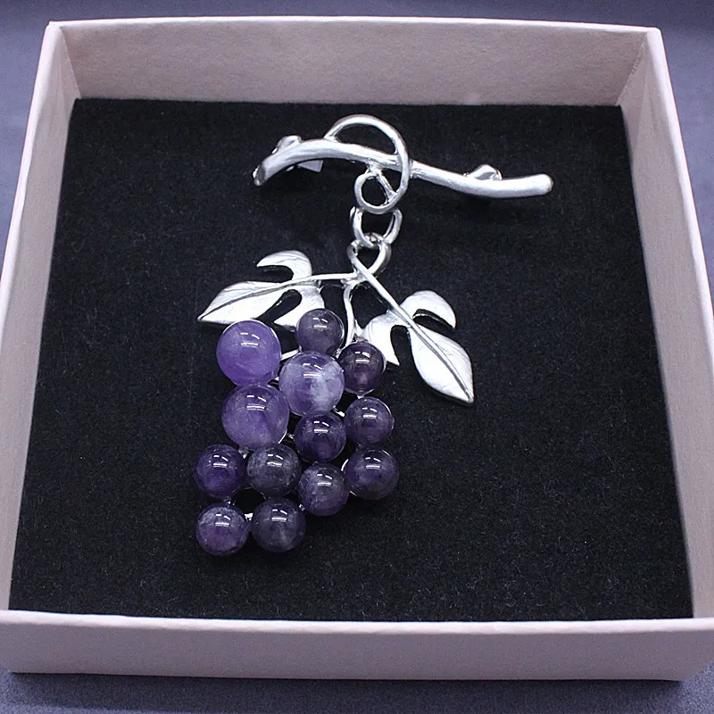 Women\'s Light Blue/Purple Grape Brooch Natural Stone Fruit Jewelry For Female Brooches Pins Wholesale