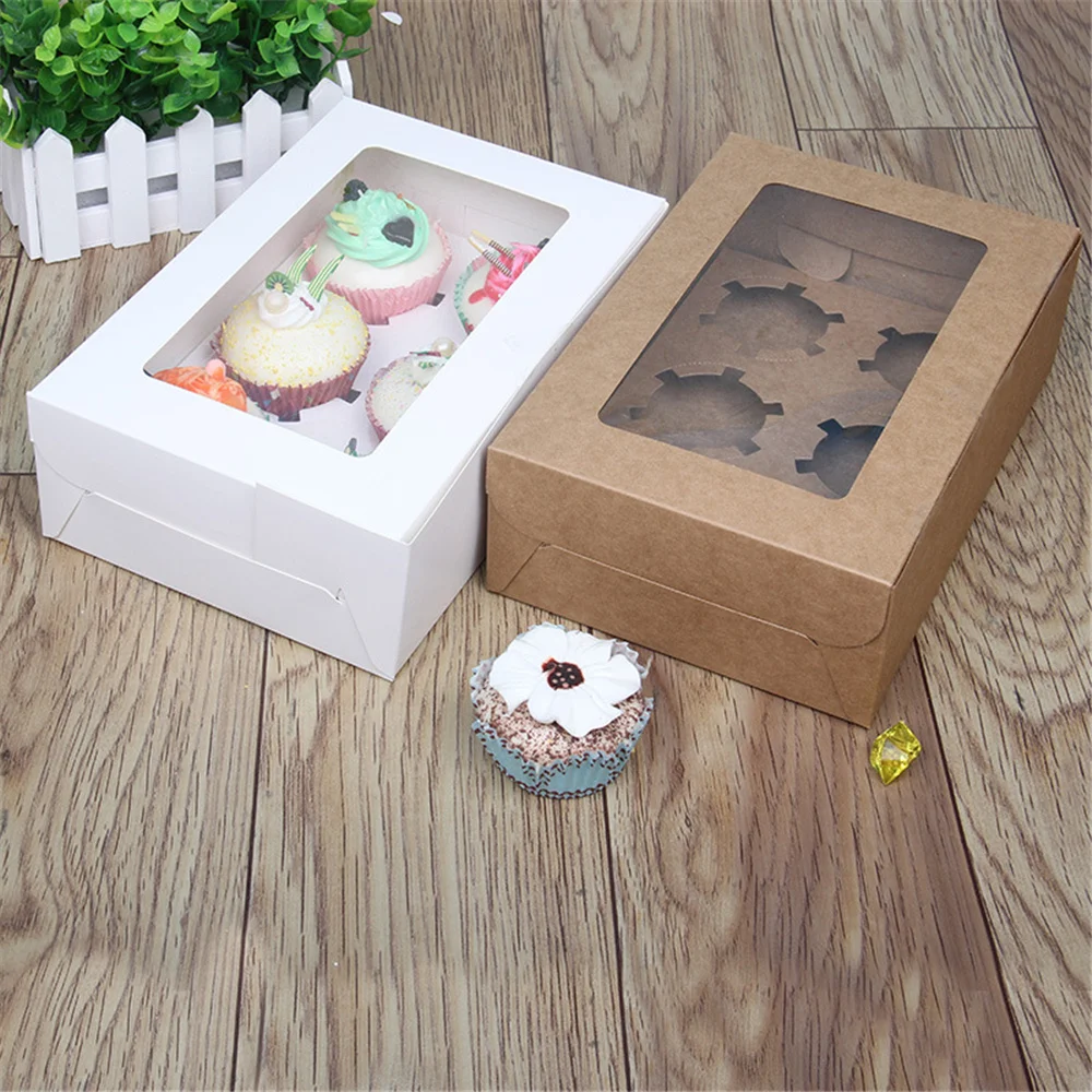 2/4/6/12 Hole Windowed Cupcake Boxes Windowed Cupcake Boxes Convenient White Secure Removable Tray Cupcake Boxes For Gifting