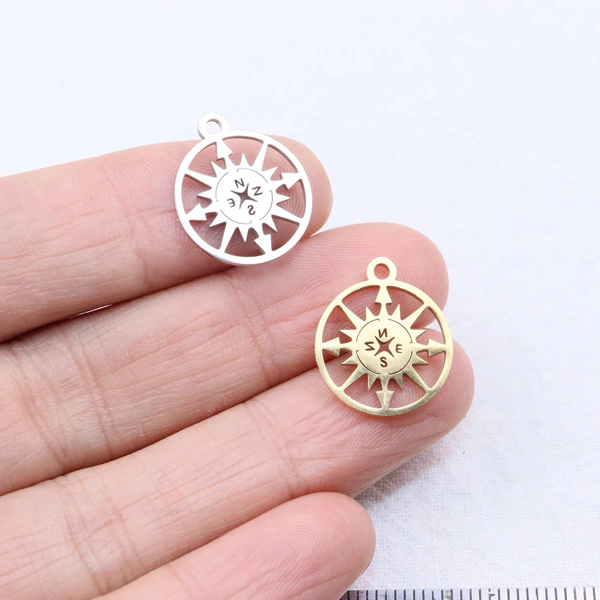 10pcs 15mm Wholesale Stainless Steel High Quality Mirro Polish Compass Charm Pendant DIY Necklace Bracelets Unfading Colorless