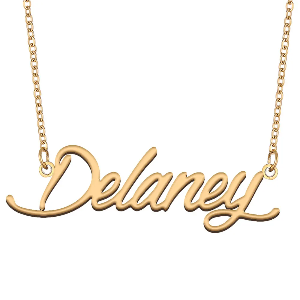 Delaney Name Necklace for Women Personalized Stainless Steel Jewelry Gold color Name Pendant Femme Mothers Girlfriend Gift