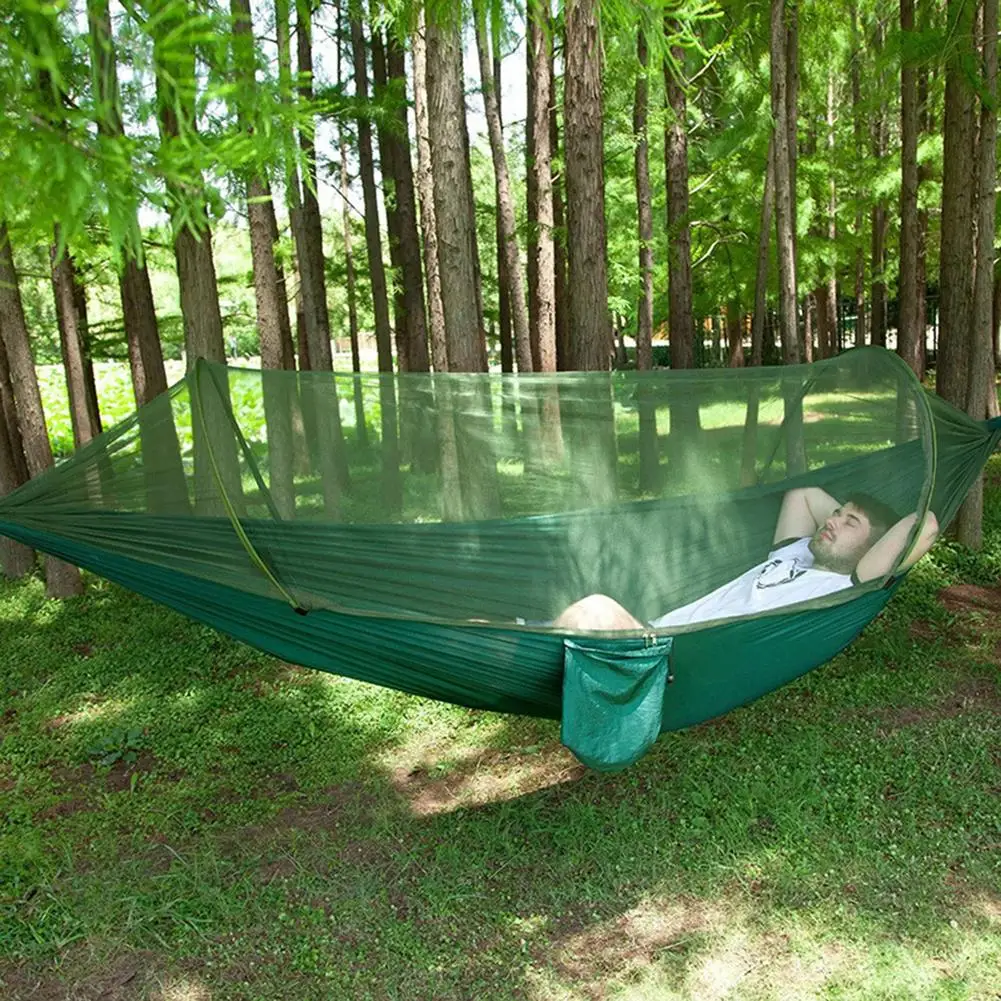 2021 hamak kempingowy z moskitierą Pop-Up przenośne hamaki spadochronowe na zewnątrz Swing Sleeping hamak Camping Stuff