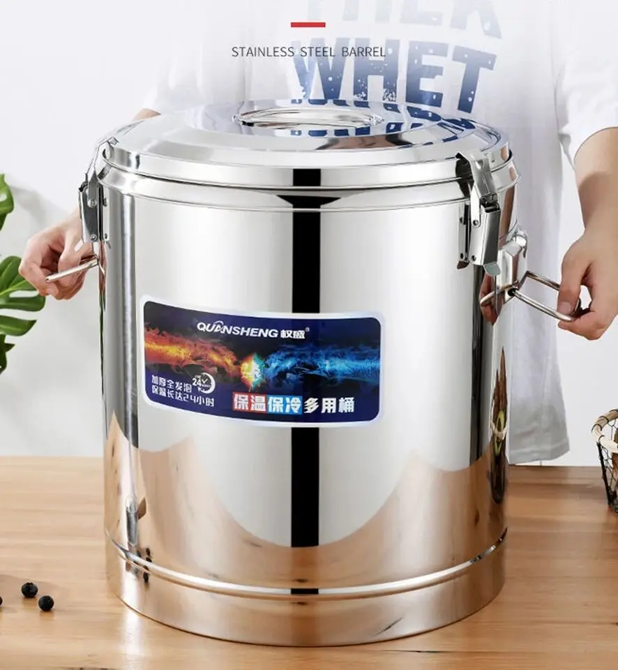 Stainless Steel Soup Pot  Insulated Barrel Heat Cold Insulation Bucket Kitchen Cookware Hotel School Chef Stew Pot With Faucet