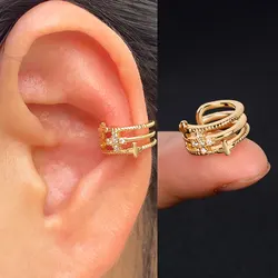 1Pcs New Arrival Geometric Crystal Clip Earrings for Women Rainbow CZ Ear Cuff Without Hole Fake Piercing Earrings Ear Wrap2022