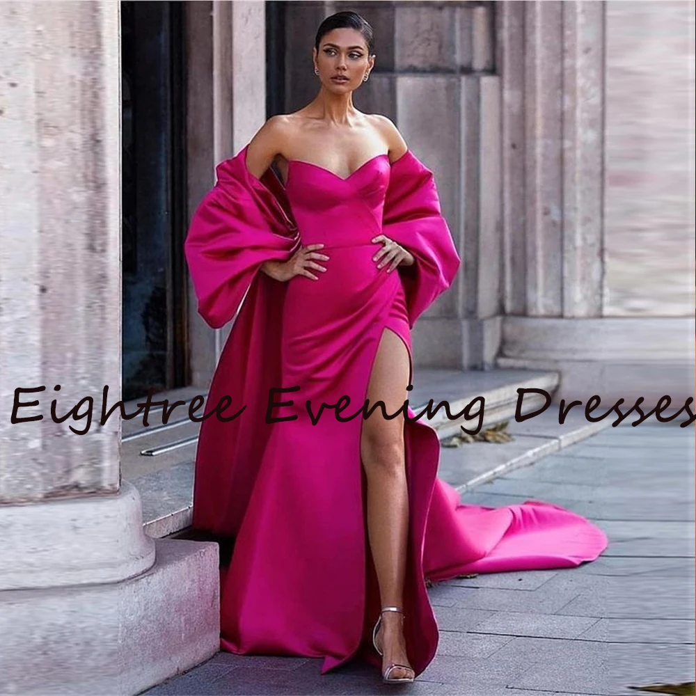 Eightree Fuchsia Back Bow Train Long Evening Dresses Mermaid Side Slit Sweetheart Night Prom Dress Formal Party Gowns Vestidos