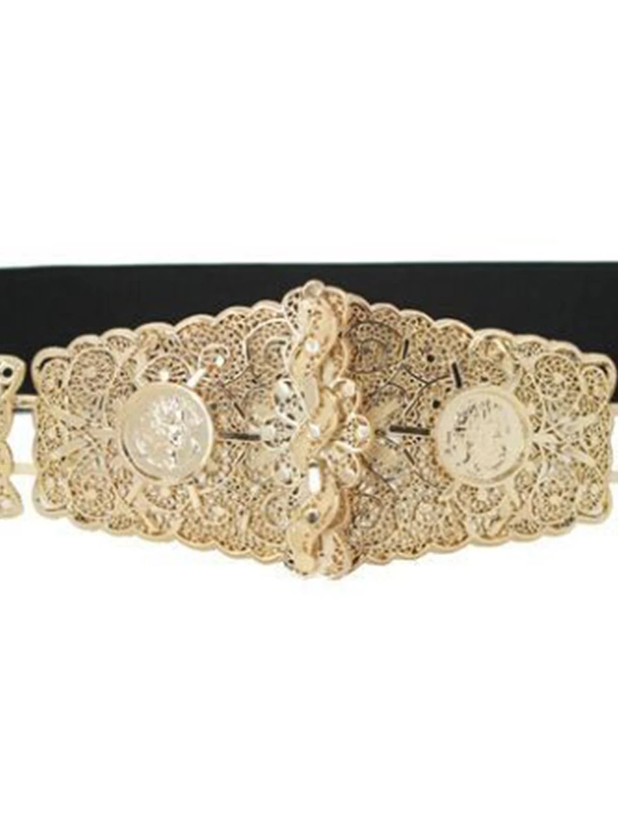 

women gold metal belt hollow out detail lady's luxury statement belt for dress brand design